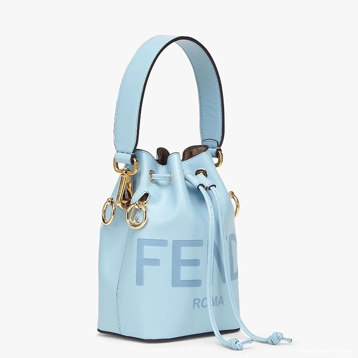 Vintage HOT Tresor Calf ROMA Fendi Logo Mon Leather Bag Bucket Mini Sky Blue In 0731